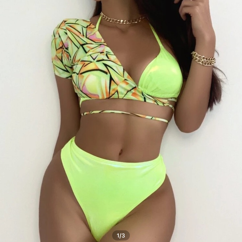 3 piece neon Lime bikini swimsuit
